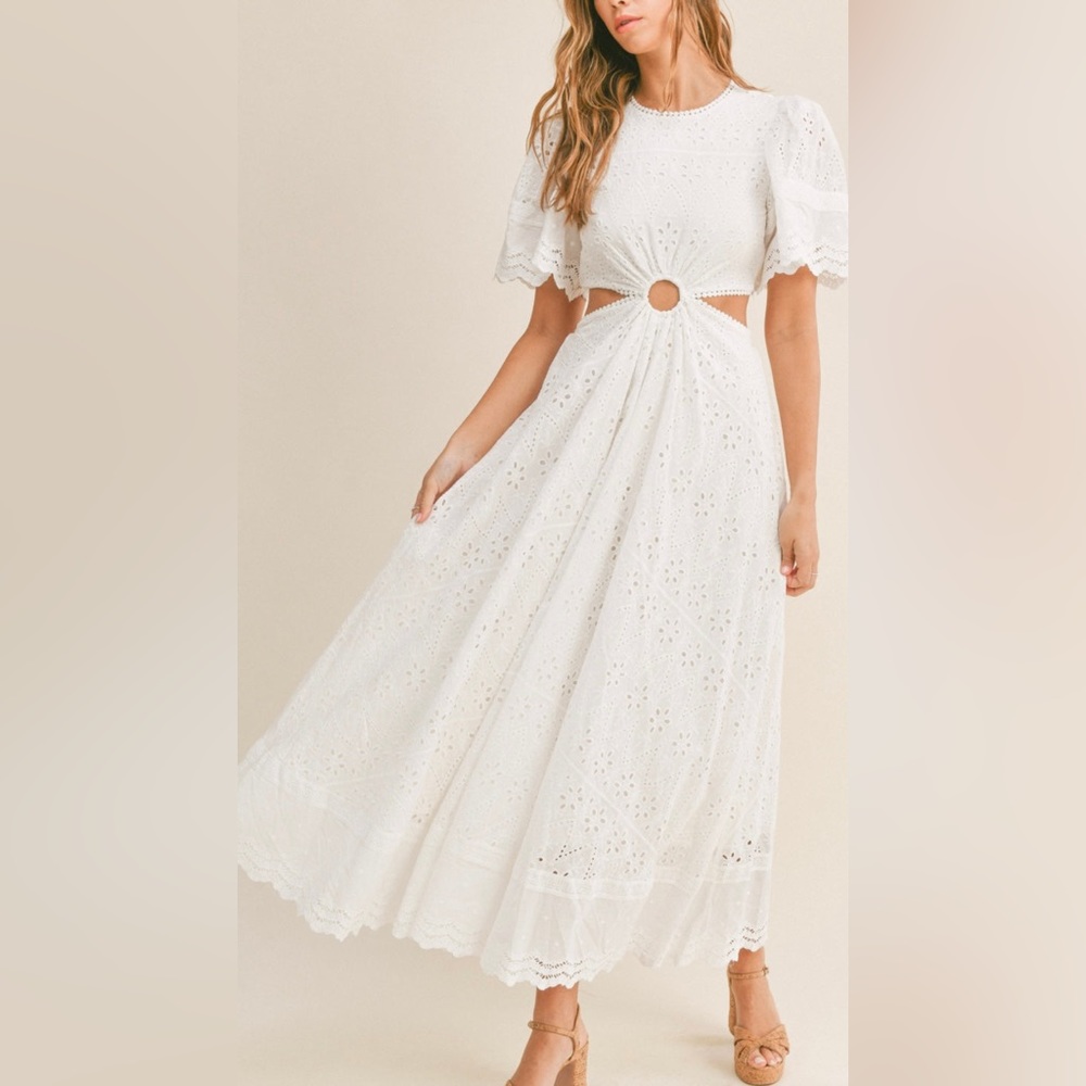 Eyelet embroidered lace cotton maxi dress NWOT.